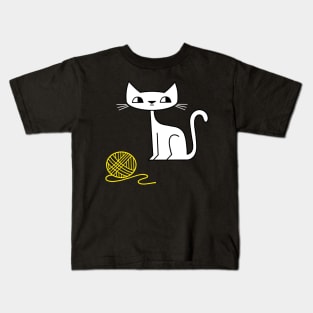 Cat. Yellow Yarn. Mischief Kids T-Shirt